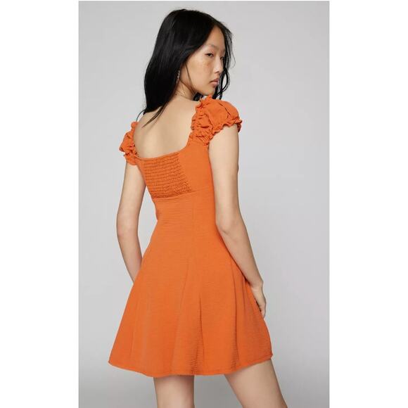 Urban Outfitters Blair Orange Pumpkin Spice Milkmaid Mini Dress SZ S - Picture 3 of 13